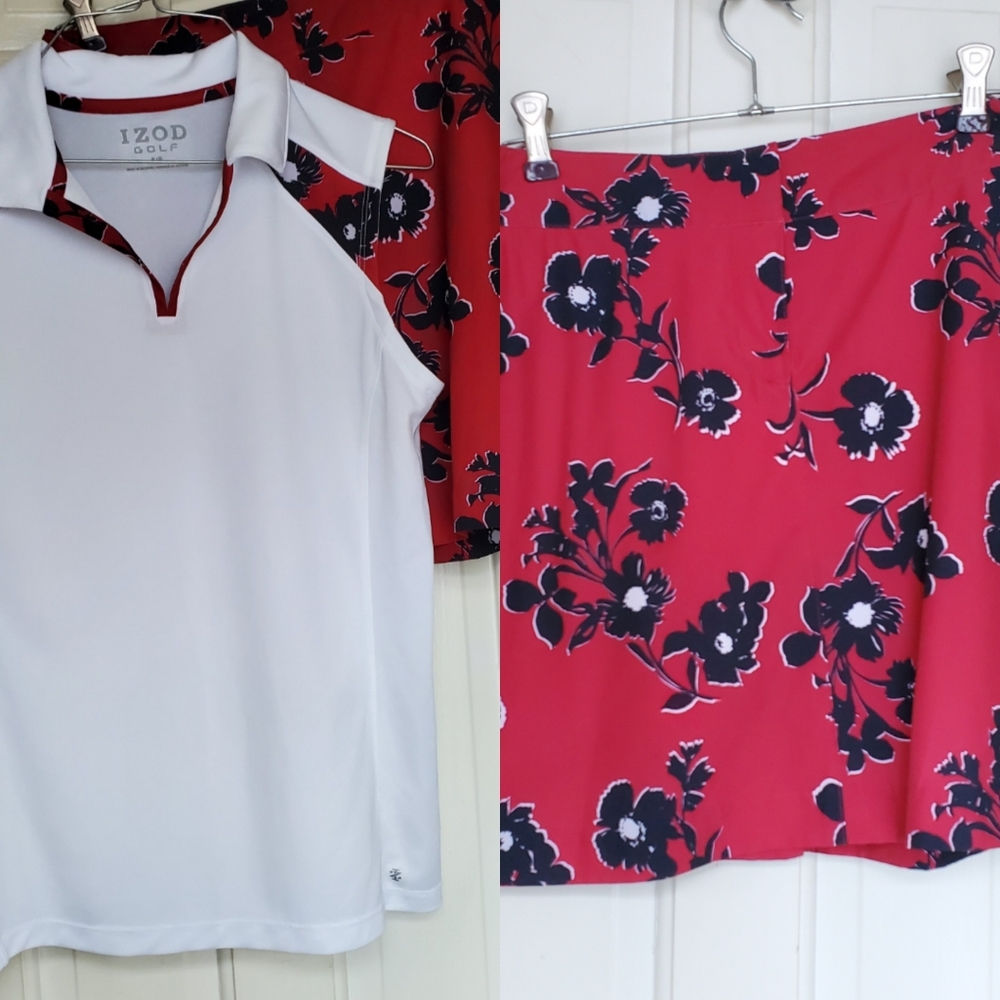 Izod Golf Size S/P Blouse and Skort Set Athleisure Activewear Floral NWOT